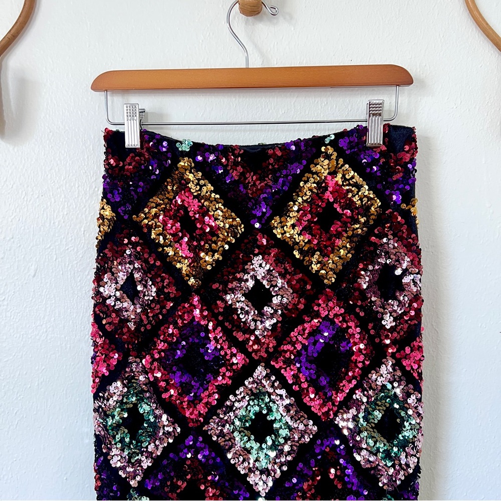 Topshop Black Diamond Sequin Midaxi Pencil Skirt - Picture 4 of 11